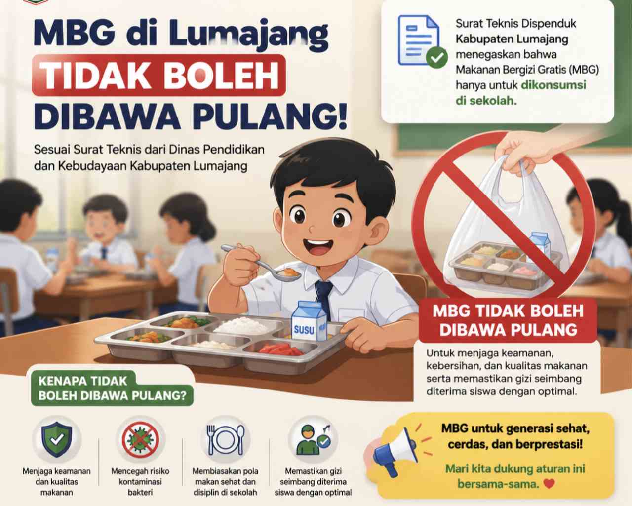 MBG di Lumajang Tak Boleh Dibawa Pulang, Disdik Tegaskan Siswa Wajib Makan di Sekolah
