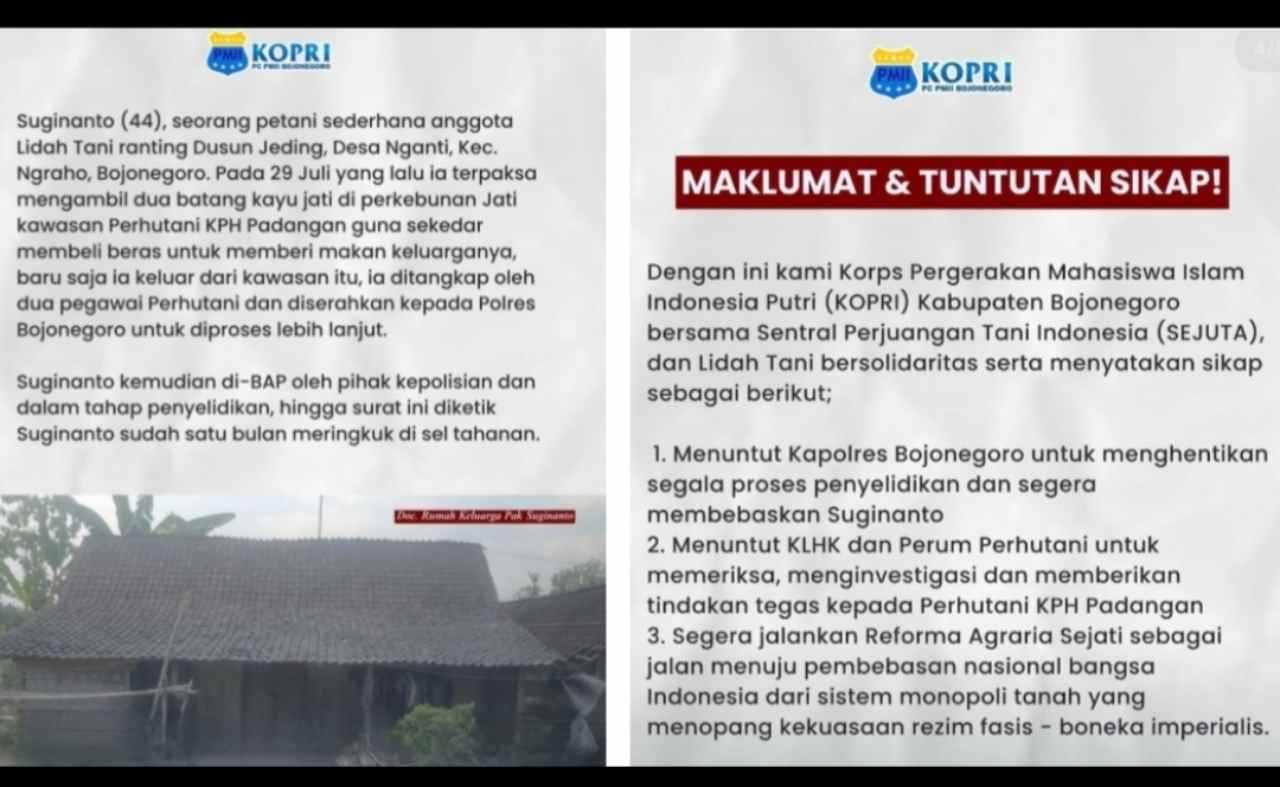 Dukungan Untuk Suginanto: PMII Bojonegoro Desak Restorative Justice